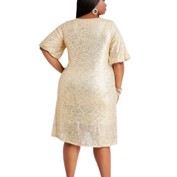 ASHLEY STEWART sz 26/28 Gold Sequin Dress VNeck Short-Sleeve Lined Party $70 NEW - Picture 3 of 16